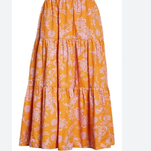XiRENA‎ -1918 Women's Angeline Tiered Poplin Midi Skirt Orange NWOT Size Large - Picture 2 of 7